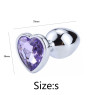 Металева анальна пробка, Silver Heart Light Purple, розмір S