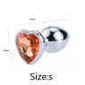 Металева анальна пробка, Silver Heart Orange, розмір S