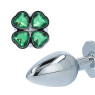 Металева анальна пробка Silver Emerald Clover, діаметр 2,8 см, довжина 7 см, розмір S