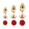 Металева анальна пробка Gold Metal Plug Red Rose, діаметр 2,8 см, довжина 7 см, розмір S