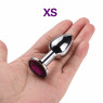 Металева анальна пробка, Silver Pink Topaz, для початківців, розмір XS