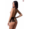 Комплект білизни Passion Exclusive INDRA SET OpenBra L/XL, black, стрінги, портупея з бахромою